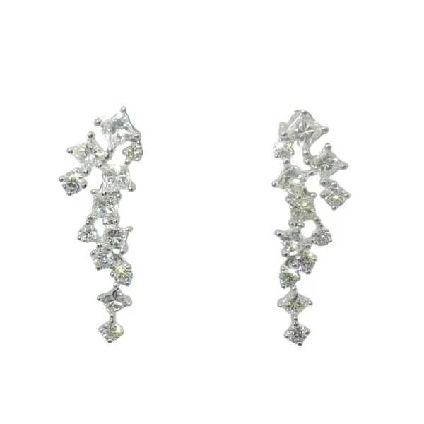 1.37cttw Princess & Round Diamond Dangle Earrings in 14k White Gold Clark's Diamond Jewelers Coeur d'Alene, ID