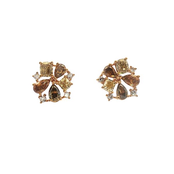 Natural Fancy Color Diamond Cluster Earrings in 14k Yellow Gold Clark's Diamond Jewelers Coeur d'Alene, ID