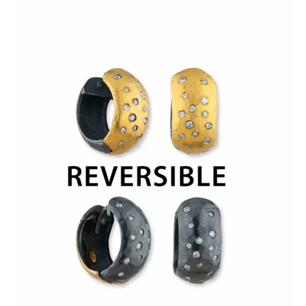 0.36ctw Diamond Reversible Oxidized Silver & 24k Gold Huggie Earrings Clark's Diamond Jewelers Coeur d'Alene, ID