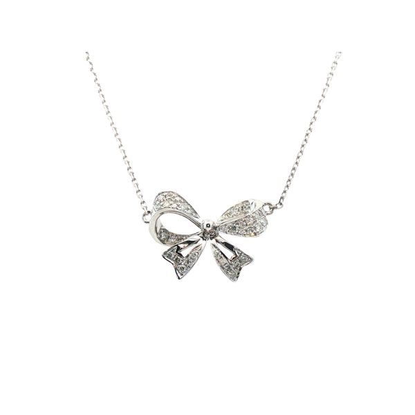 Diamond Bow Necklace in 14k White Gold Clark's Diamond Jewelers Coeur d'Alene, ID