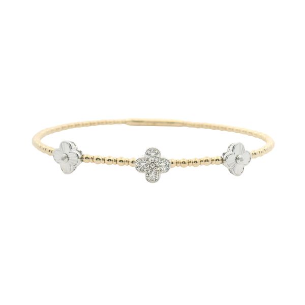 0.33ct Diamond Clover Station Flex Bangle in 14k Yellow & White Gold – 6.75