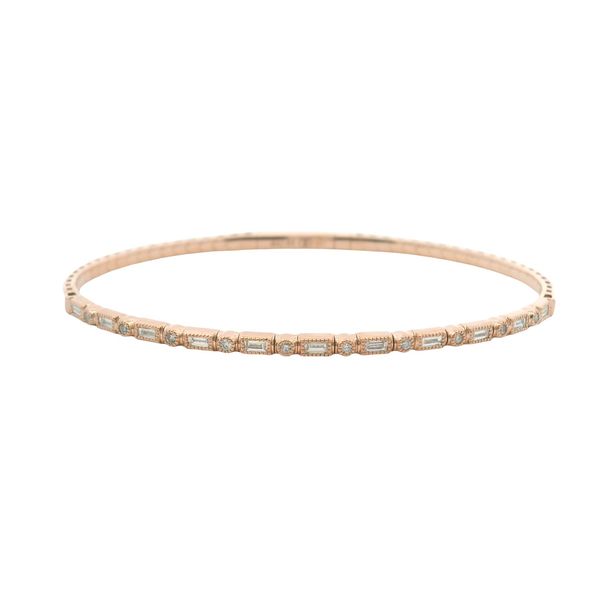 0.375ct Round & Baguette Diamond Flex Bangle in 14k Rose Gold – 6.75