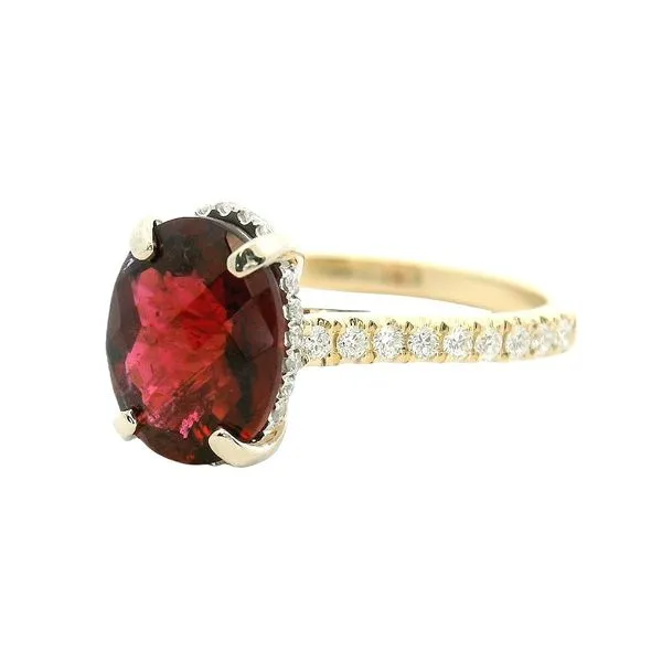Pink Tourmaline Hidden Halo Ring in 14K Yellow Gold Image 3 Clark's Diamond Jewelers Coeur d'Alene, ID