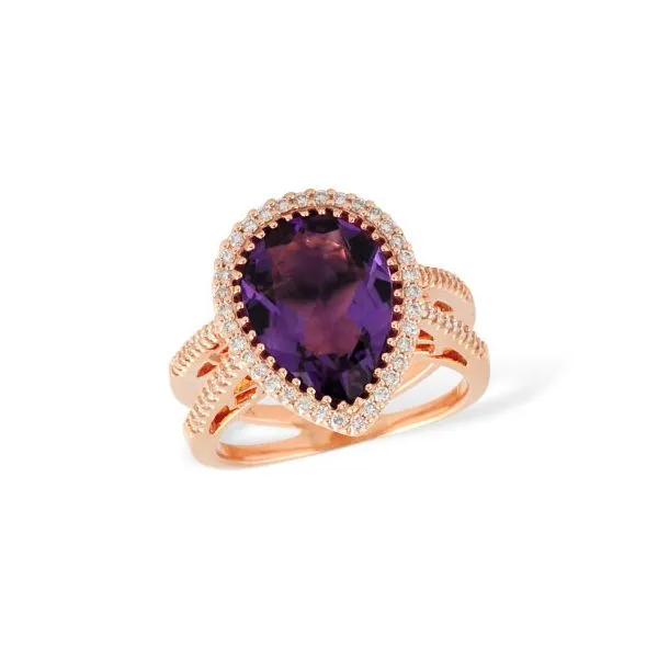 3.05ct Amethyst Halo Ring in 14k Rose Gold Clark's Diamond Jewelers Coeur d'Alene, ID