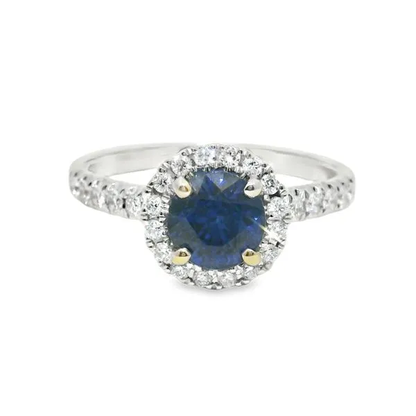 1.42ct Sapphire Halo Ring in 14k White Gold Clark's Diamond Jewelers Coeur d'Alene, ID