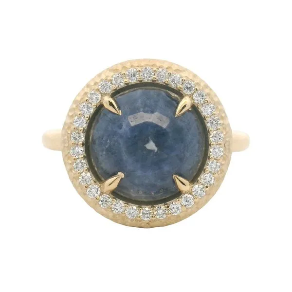 2.92ct Round Rose Cut Denim Sapphire Halo Ring in 14k Yellow Gold Clark's Diamond Jewelers Coeur d'Alene, ID