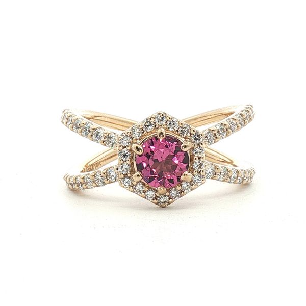 Lotus Garnet Hex Halo Ring in 14k Yellow Gold Clark's Diamond Jewelers Coeur d'Alene, ID