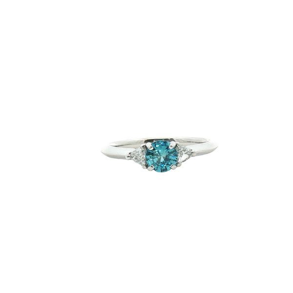 Blue Zircon Three-Stone Ring in 14k White Gold Clark's Diamond Jewelers Coeur d'Alene, ID