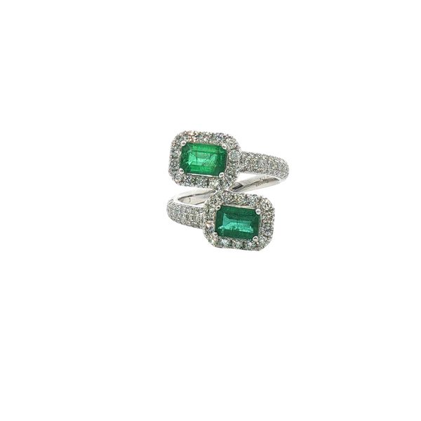 Emerald and Diamond Bypass Halo Ring in Platinum Clark's Diamond Jewelers Coeur d'Alene, ID