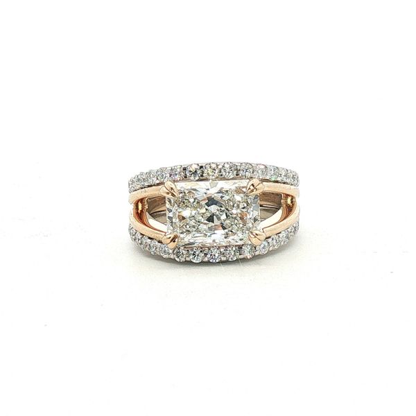 3.02ct Lab-Grown Radiant Diamond Split Shank Ring in 14k Yellow and White Gold Clark's Diamond Jewelers Coeur d'Alene, ID