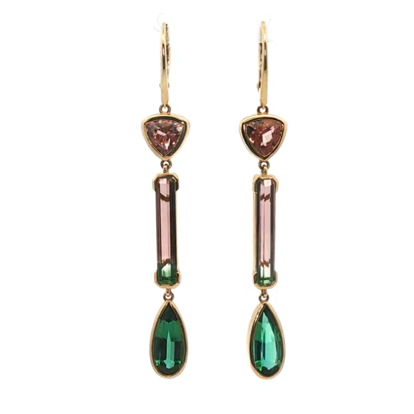 Lotus Garnet and Bicolor Tourmaline Dangle Earrings in 14k Yellow Gold Clark's Diamond Jewelers Coeur d'Alene, ID
