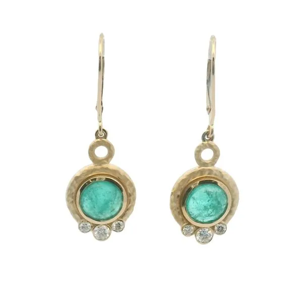 2.04cttw Emerald Cabochon Bezel Earrings in 14k Yellow Gold – Jeweler Jane Custom Clark's Diamond Jewelers Coeur d'Alene, ID