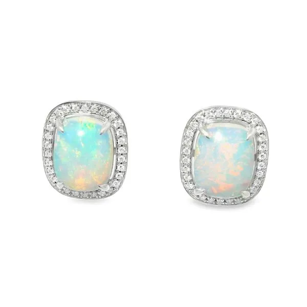 2.43ct Opal Halo Earrings in 14k White Gold Clark's Diamond Jewelers Coeur d'Alene, ID