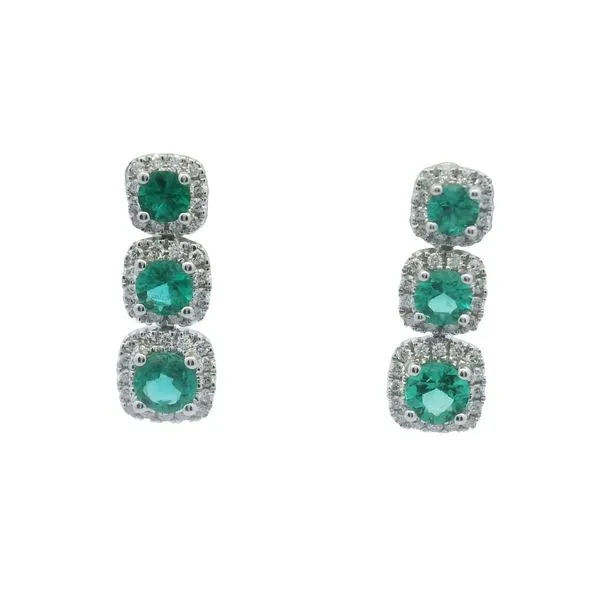 0.98ct Emerald Triple Halo Drop Earrings in 18k White Gold Clark's Diamond Jewelers Coeur d'Alene, ID