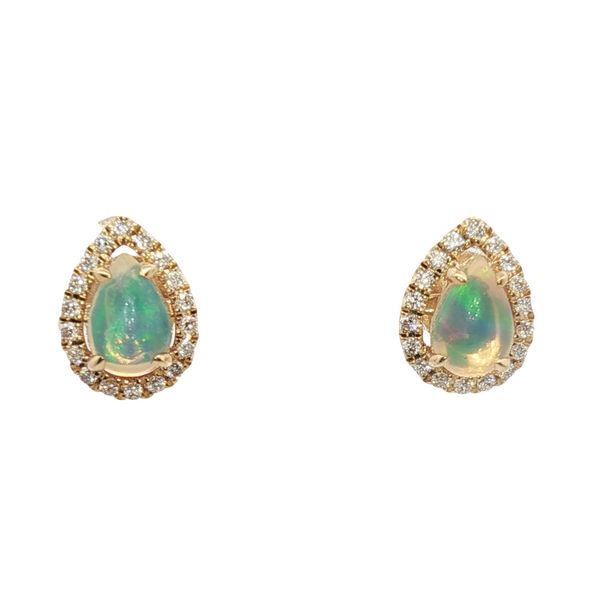 0.50cttw Pear-Shaped Opal Halo Earrings in 14k Yellow Gold Clark's Diamond Jewelers Coeur d'Alene, ID