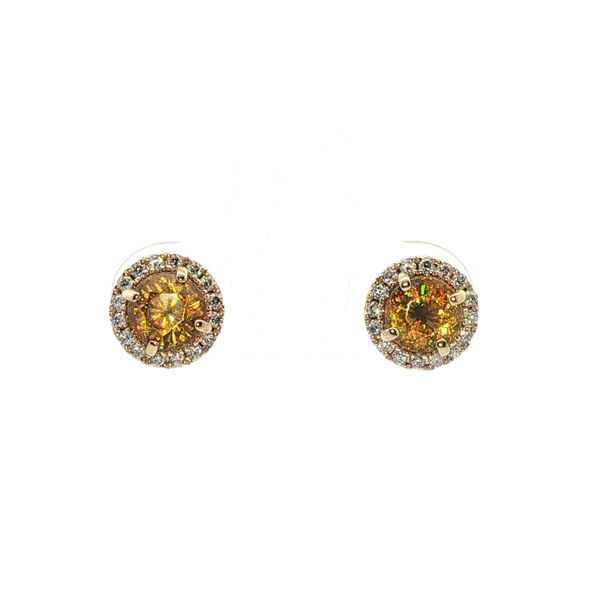 1.26cttw Sphene and Diamond Halo Earrings in 14k Yellow Gold Clark's Diamond Jewelers Coeur d'Alene, ID