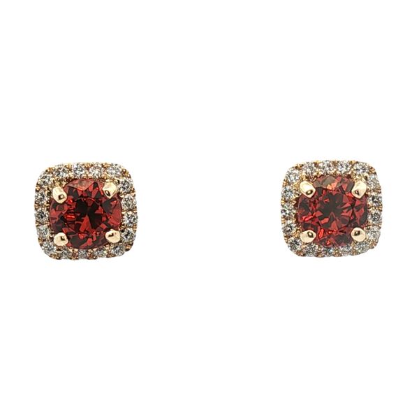 1.13cttw Orange Spessartite Garnet Halo Stud Earrings in 14k Yellow Gold Clark's Diamond Jewelers Coeur d'Alene, ID