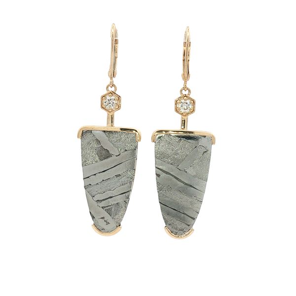 Meteorite and Diamond Dangle Earrings in 14k Yellow Gold Clark's Diamond Jewelers Coeur d'Alene, ID