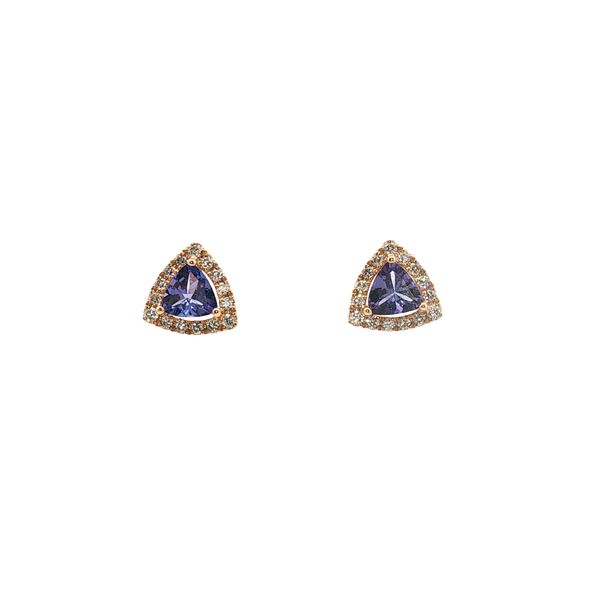 0.61ctw Trillion Cut Tanzanite Halo Earrings in 14k Yellow Gold Clark's Diamond Jewelers Coeur d'Alene, ID