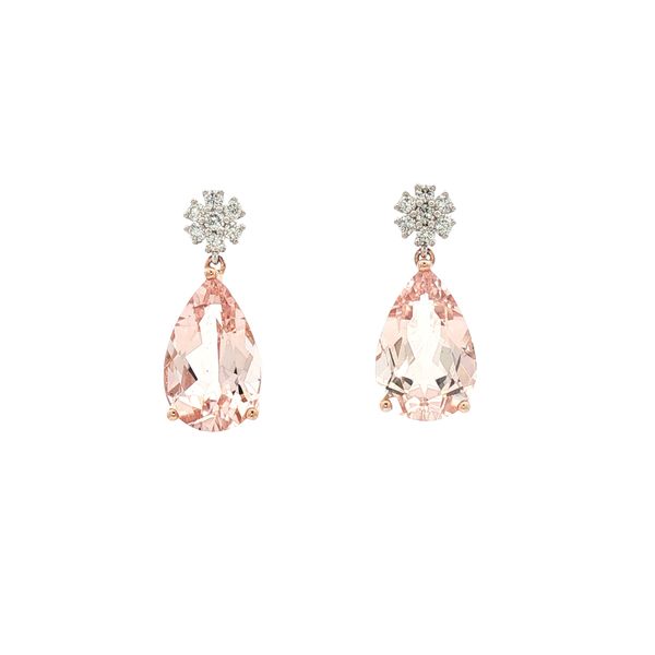 5.53cttw Pear Morganite Drop Earrings in 14k Rose and White Gold Clark's Diamond Jewelers Coeur d'Alene, ID