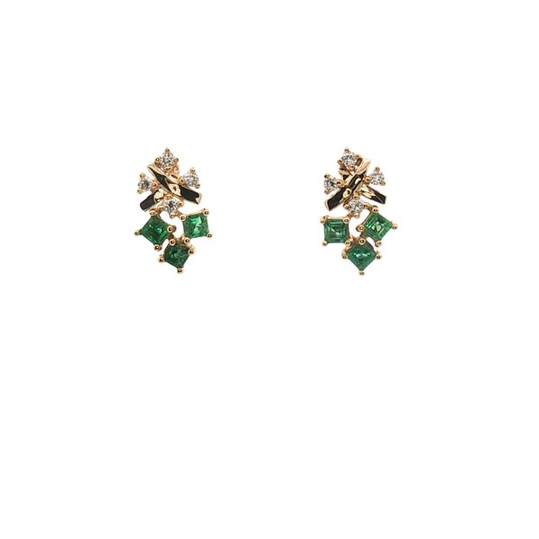 0.35cttw Emerald and Diamond Cluster Earrings in 14k Yellow Gold Clark's Diamond Jewelers Coeur d'Alene, ID
