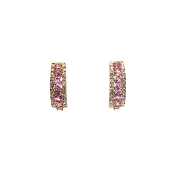 Pink Sapphire and Diamond Hoops in 14k Yellow Gold Clark's Diamond Jewelers Coeur d'Alene, ID
