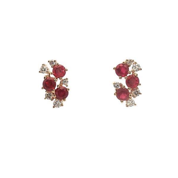 Ruby and Diamond Cluster Earrings in 14kt Yellow Gold Clark's Diamond Jewelers Coeur d'Alene, ID