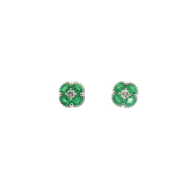 Emerald and Diamond Cluster Earrings in 14k White Gold Clark's Diamond Jewelers Coeur d'Alene, ID