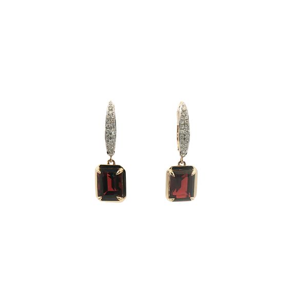 Garnet Dangle Earrings in 14k Yellow and White Gold Clark's Diamond Jewelers Coeur d'Alene, ID