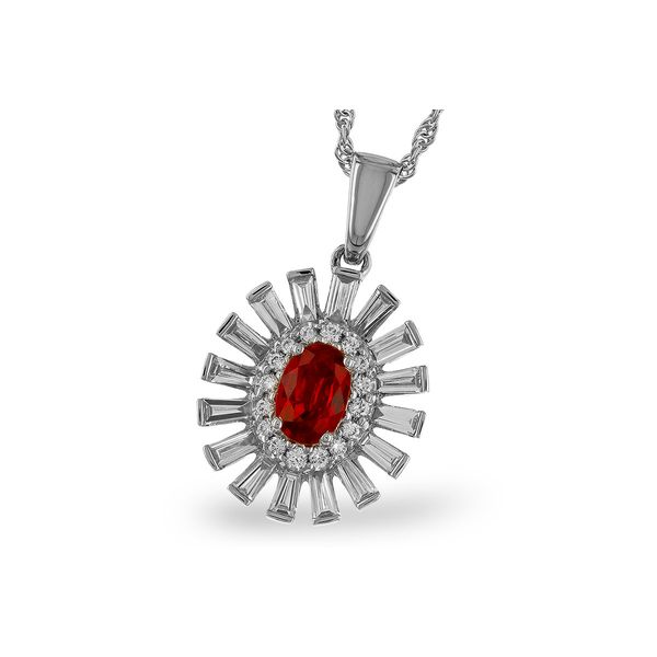 0.58ct Ruby & Diamond Burst Pendant in 14k White Gold – 18