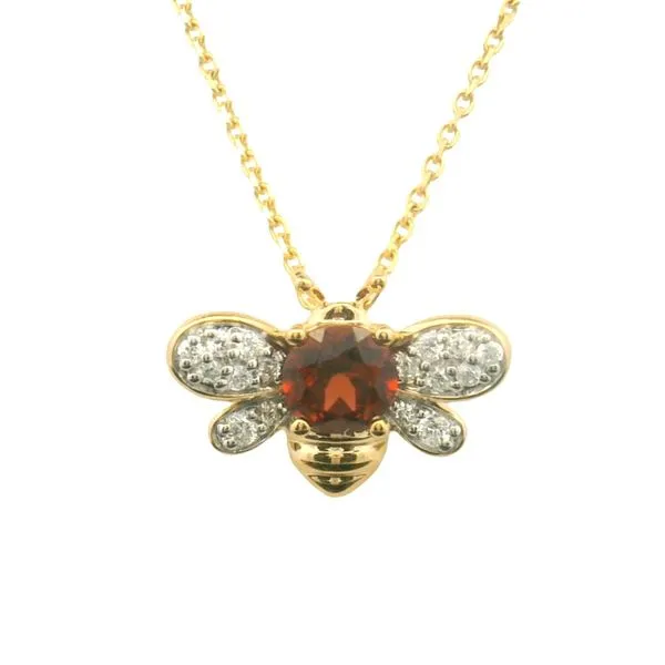 0.60ct Garnet & Diamond Bee Pendant in 14k Yellow & White Gold Clark's Diamond Jewelers Coeur d'Alene, ID