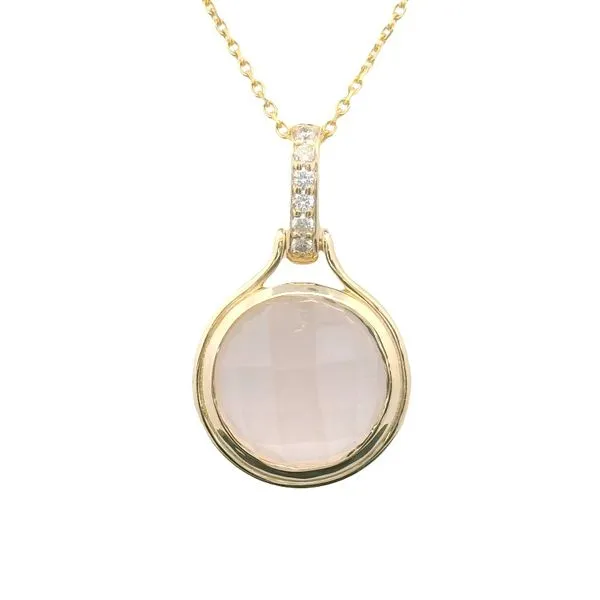 12mm Rose Quartz Cabochon Bezel Pendant in 14k Yellow Gold Clark's Diamond Jewelers Coeur d'Alene, ID