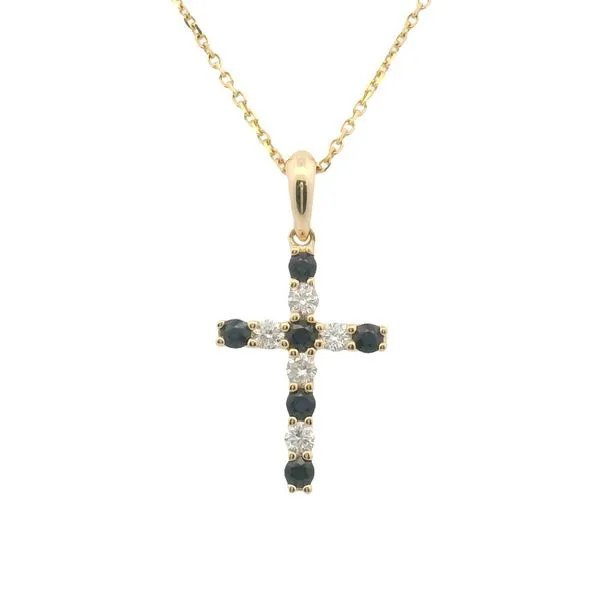 Sapphire & Diamond Cross Pendant in 14k Yellow Gold – 0.51cttw Clark's Diamond Jewelers Coeur d'Alene, ID