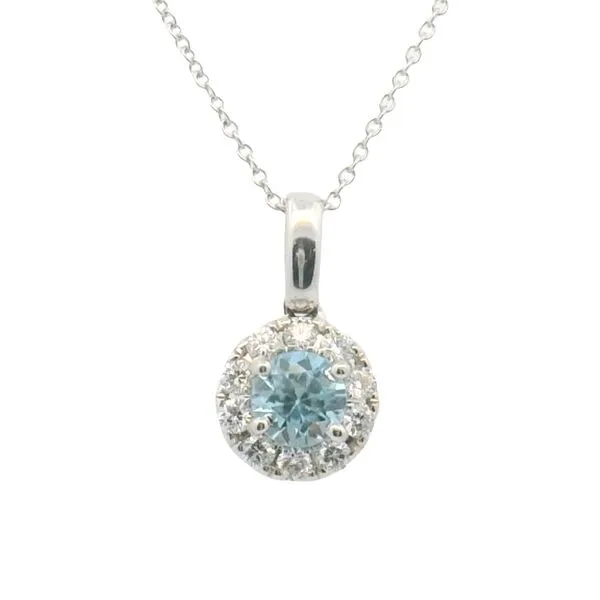 0.70ct Blue Zircon Halo Pendant in 14k White Gold – Chain Included Clark's Diamond Jewelers Coeur d'Alene, ID