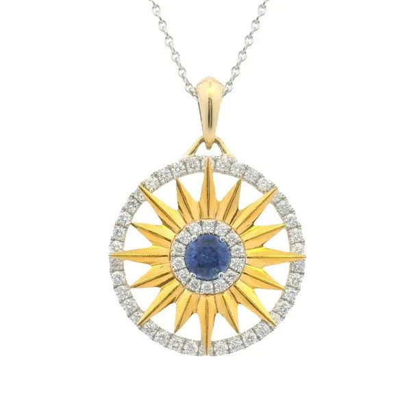 0.32ct Sapphire Sun Pendant in 18k Yellow & White Gold Clark's Diamond Jewelers Coeur d'Alene, ID