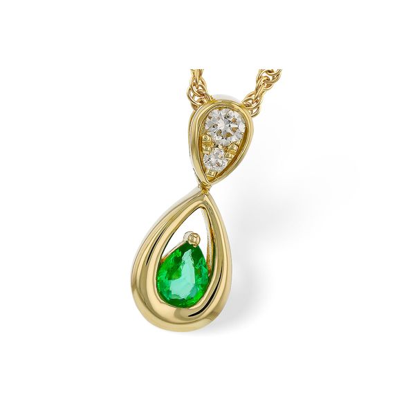 0.10ct Emerald and Diamond Pendant in 14k Yellow Gold Clark's Diamond Jewelers Coeur d'Alene, ID