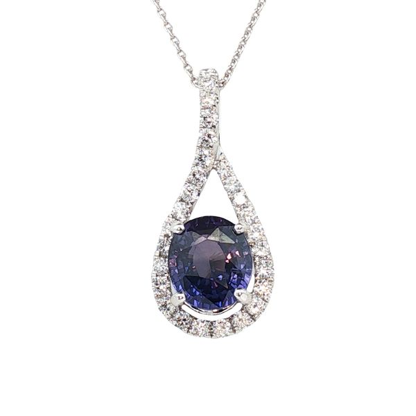 2.14ct Oval Purple Color Change Sapphire & Diamond Pendant in 14k White Gold Clark's Diamond Jewelers Coeur d'Alene, ID