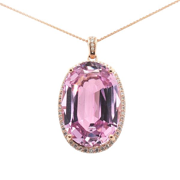 47.78ct Oval Kunzite Halo Pendant in 14k Rose Gold Clark's Diamond Jewelers Coeur d'Alene, ID