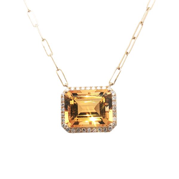 10.85ct Citrine & Diamond Halo Pendant in 14k Yellow Gold Clark's Diamond Jewelers Coeur d'Alene, ID