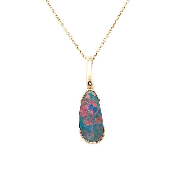 Small Australian Opal Doublet Pendant in 14k Yellow Gold Clark's Diamond Jewelers Coeur d'Alene, ID