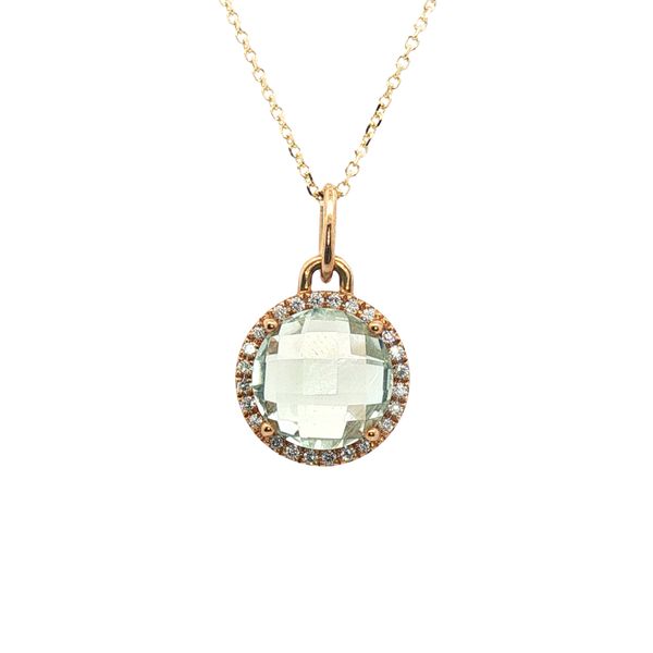 4.05ct Green Amethyst Halo Pendant in 10k Yellow Gold Clark's Diamond Jewelers Coeur d'Alene, ID