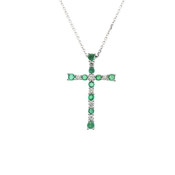 0.51cttw Emerald and Diamond Cross Pendant in 14k White Gold Clark's Diamond Jewelers Coeur d'Alene, ID