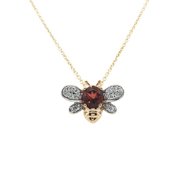 0.60ct Garnet & Diamond Bee Pendant in 14k Yellow & White Gold Clark's Diamond Jewelers Coeur d'Alene, ID