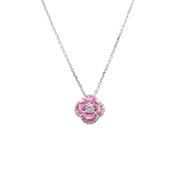 Pink Sapphire Clover Halo Pendant Clark's Diamond Jewelers Coeur d'Alene, ID