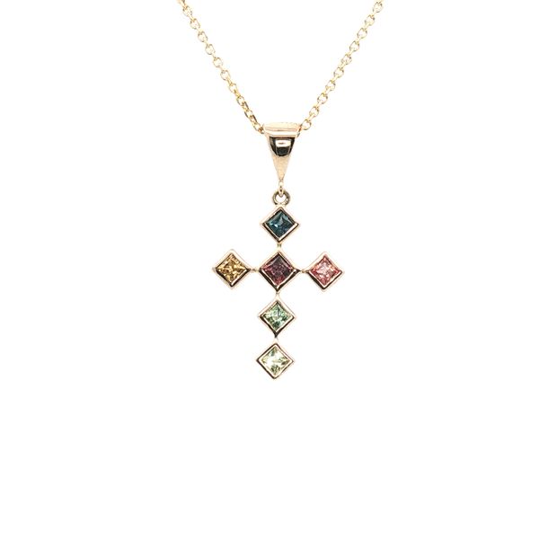 Multicolor Sapphire Cross Pendant in 14k Yellow Gold Clark's Diamond Jewelers Coeur d'Alene, ID