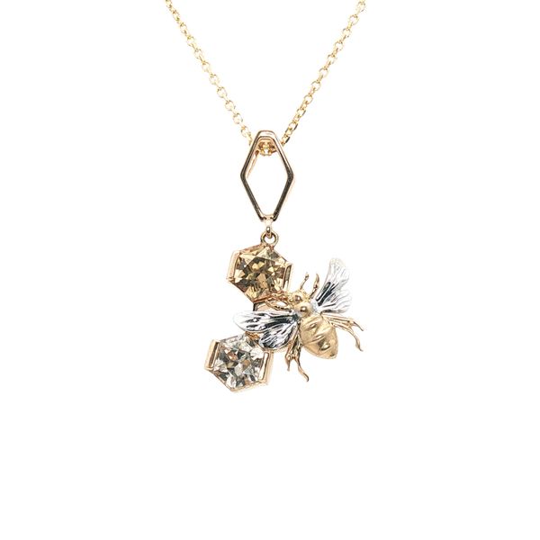 Bee and Honeycomb Zircon Pendant in 14k Yellow Gold Clark's Diamond Jewelers Coeur d'Alene, ID