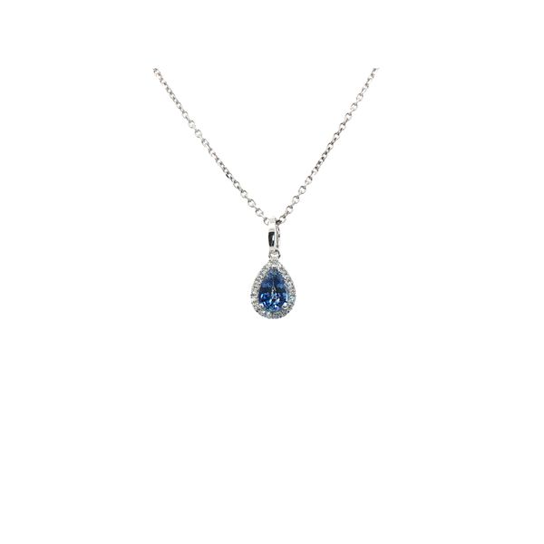 Sapphire Halo Pendant in 14k White Gold Clark's Diamond Jewelers Coeur d'Alene, ID