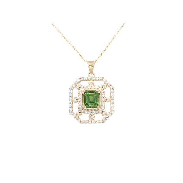 Green Tourmaline Geometric Double Halo Pendant Clark's Diamond Jewelers Coeur d'Alene, ID