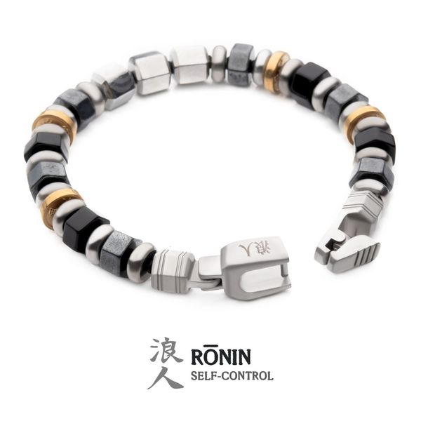 Men's 8mm Mokume Gane, Hematite and Onyx Beads Bushido Virtue Bracelet Clark's Diamond Jewelers Coeur d'Alene, ID