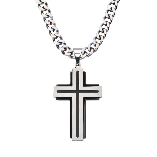 Black Layered Cross Pendant - 24